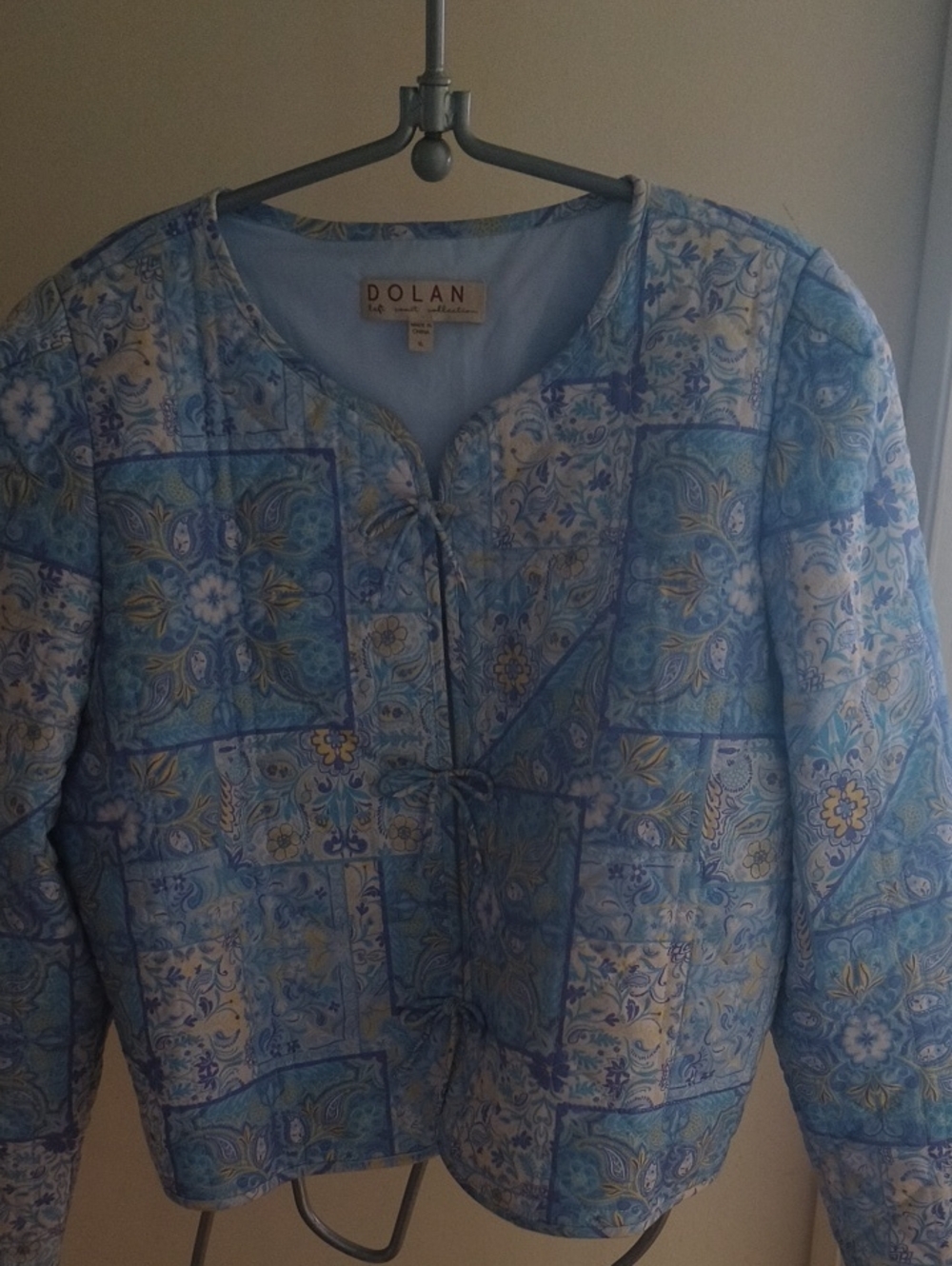 dolan Light Blue Quilted Floral Tie-Front Jacket